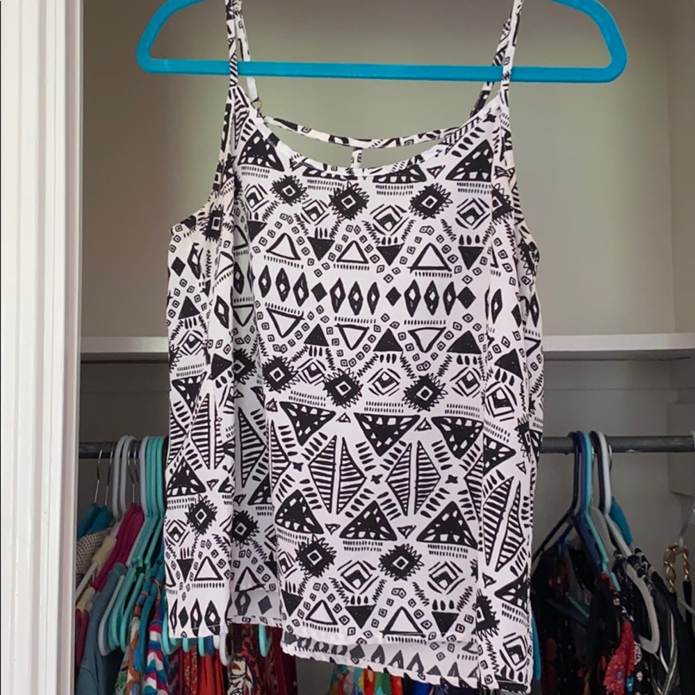Black & White Crop Top w/ Tribal Print & Cage Back